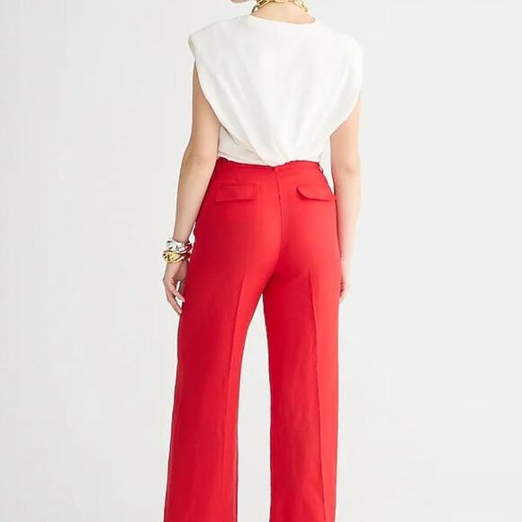NWT J. Crew Wide-Leg Essential Pant In Red Linen 14 - Picture 3 of 9
